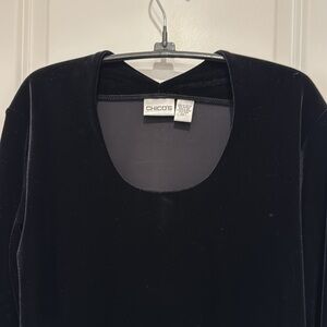 Chico's Black Long Sleeve Blouse/velvet finish.